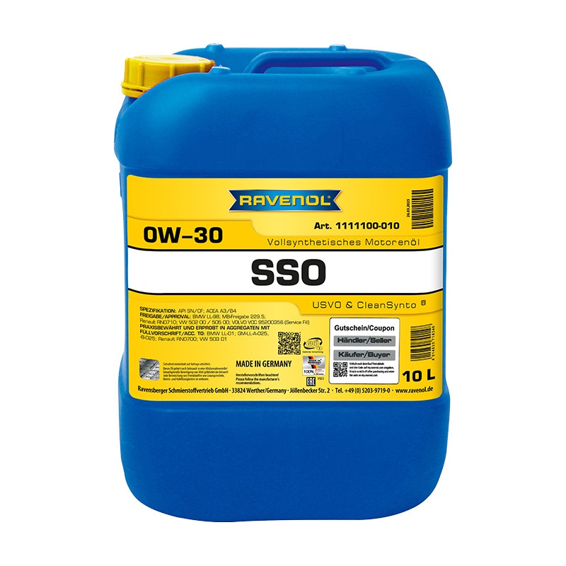 Моторное масло RAVENOL SSO SAE 0W-30 (10л) фото 1