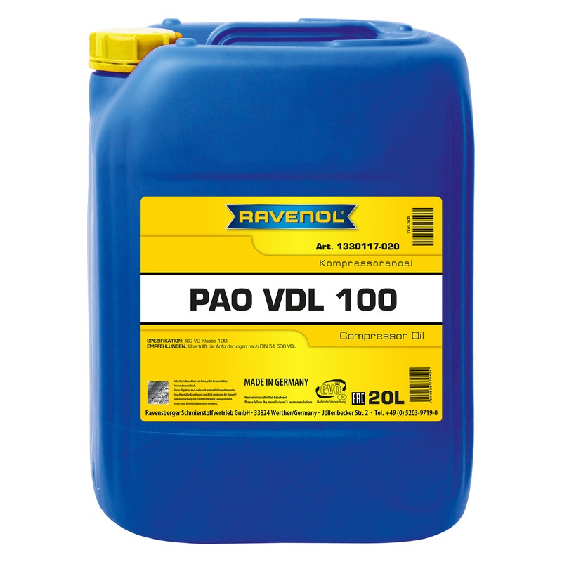 Компрессорное масло RAVENOL Kompressorenoel PAO VDL 100 (20л) фото 1