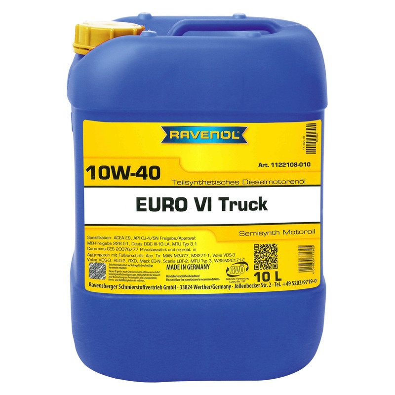 Моторное масло RAVENOL Euro VI Truck SAE 10W-40 (10л) фото 1