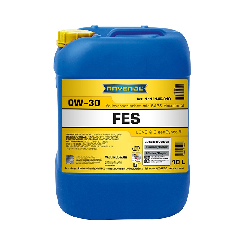 Моторное масло RAVENOL FES SAE 0W-30 (10л) фото 1