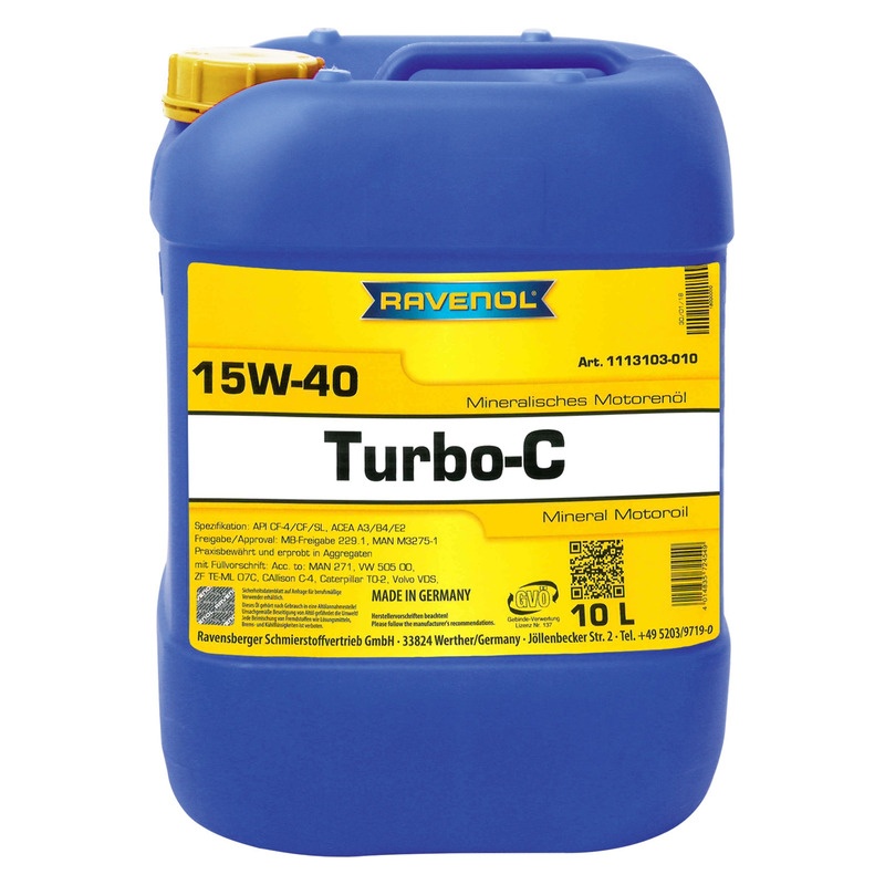Моторное масло RAVENOL Turbo-C HD-C SAE 15W-40 (10л) фото 1
