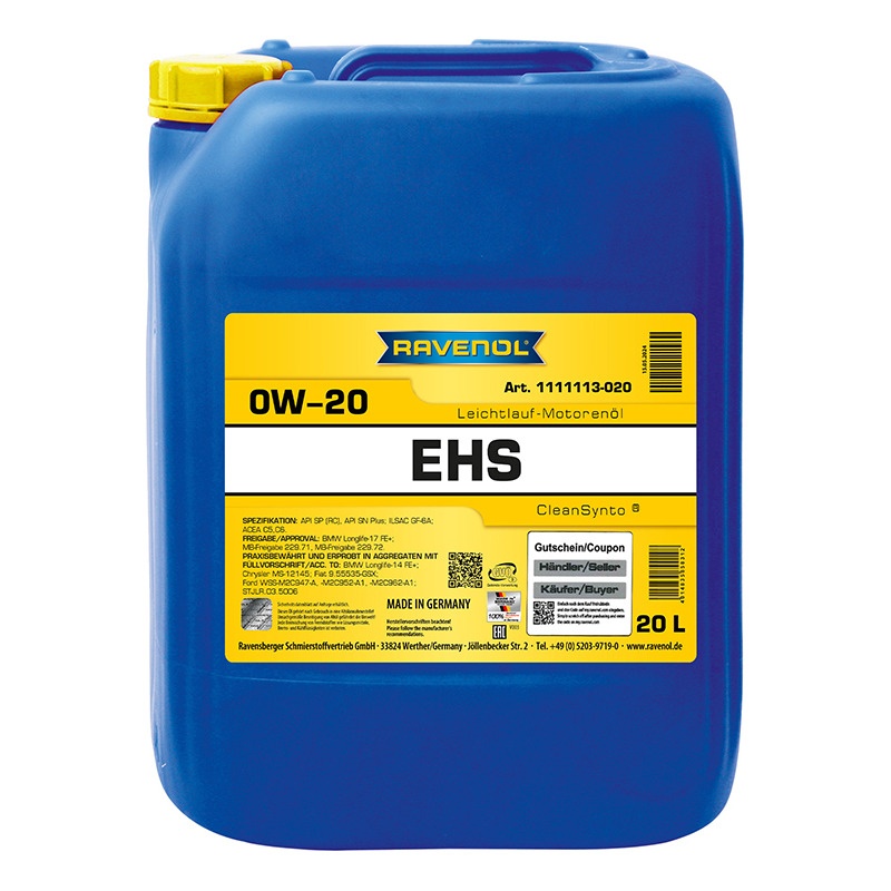 Моторное масло RAVENOL EHS SAE 0W-20 (20л) фото 1